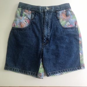 Kids Trend High Waist Vintage Style Denim Shorts Sea Creature Two Tone Print